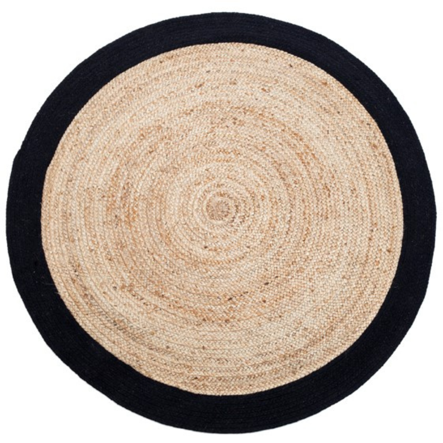 Phoenix Black Large Jute Round Floor Rug - Jute Rug Fab Habitat