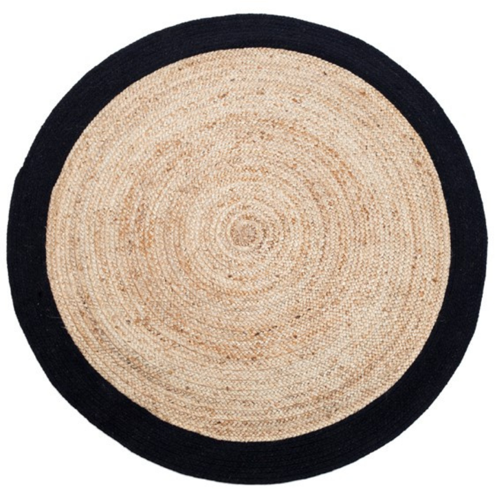 Phoenix Black Large Jute Round Floor Rug - Jute Rug Fab Habitat