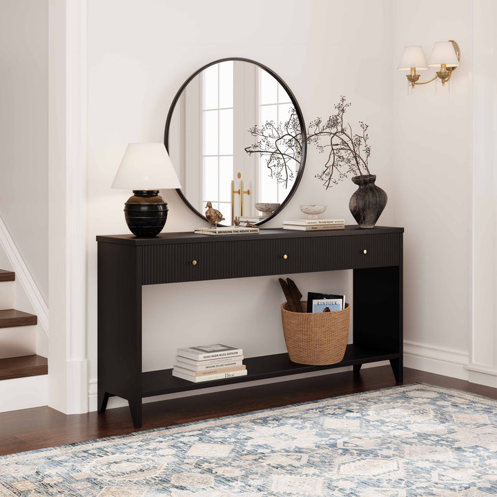 Reet Black Console Table with 3 Drawers - 150cm