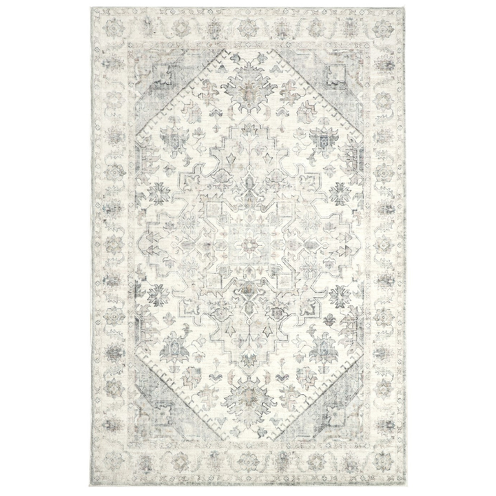 Santiago Traditional Machine Washable Large Grey Rug - Machine Washable Rugs Fab Habitat