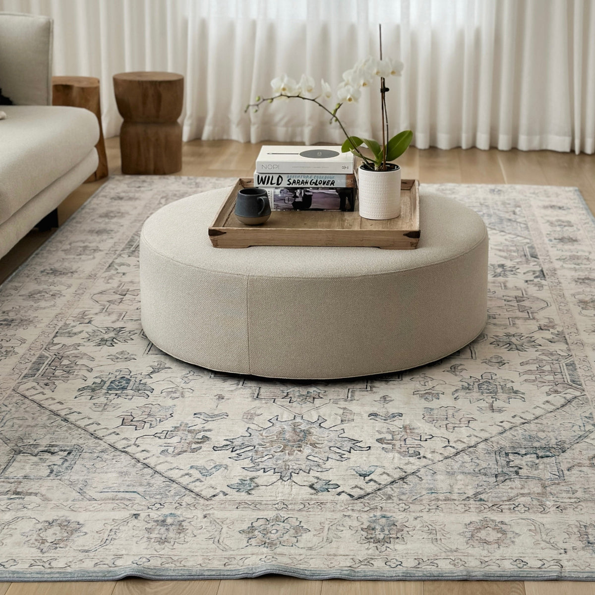 Santiago Traditional Machine Washable Large Grey Rug - Machine Washable Rugs Fab Habitat