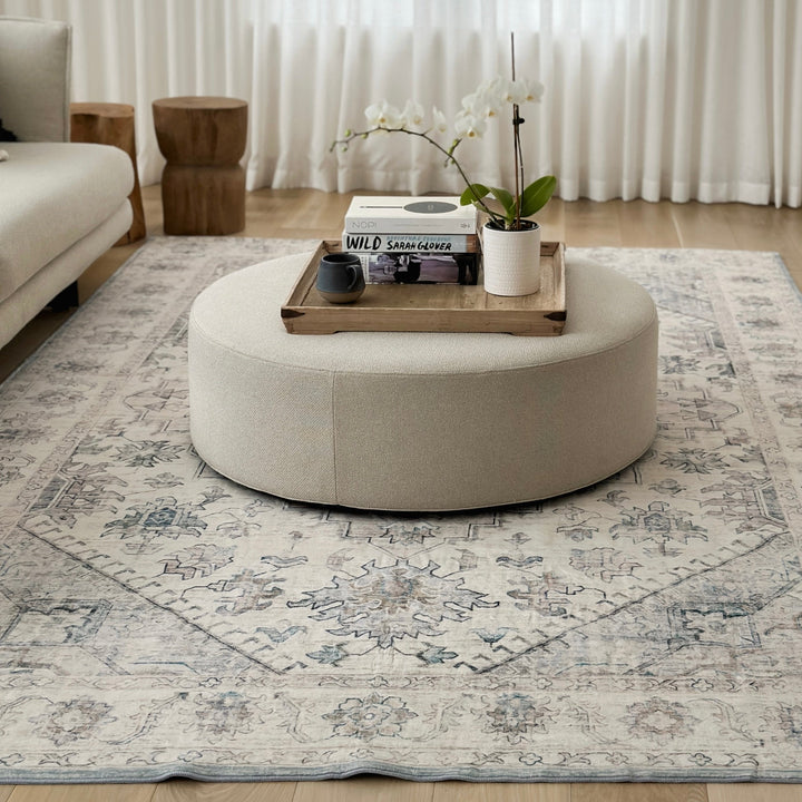Santiago Traditional Machine Washable Large Grey Rug - Machine Washable Rugs Fab Habitat