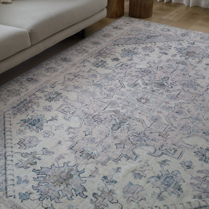 Santiago Grey Traditional Machine Washable Extra-Large Mat - Machine Washable Rugs Fab Habitat