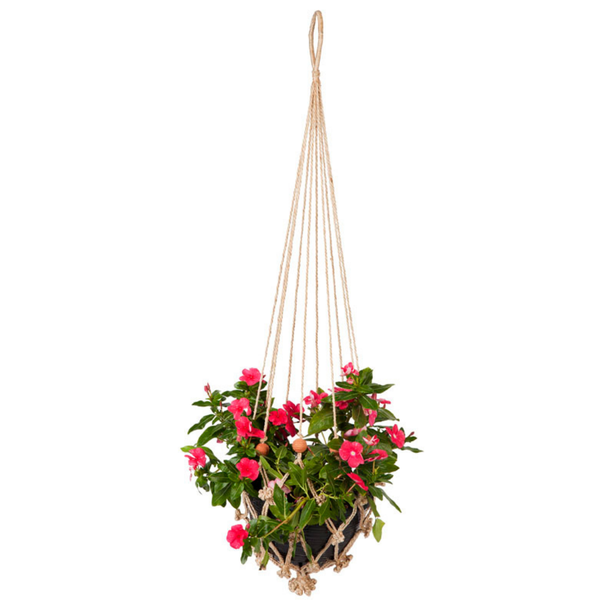 Set of 2 Sika Red Beads Handmade Macrame Jute Plant Hanger and Pot Holder - 105 cm - Macrame Plant hanger Fab Habitat