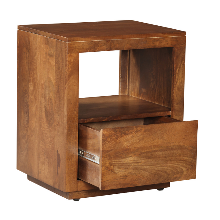 Nyra Walnut Finish Bedside Table with 1 Drawer - Fab Habitat , Side Tables, 