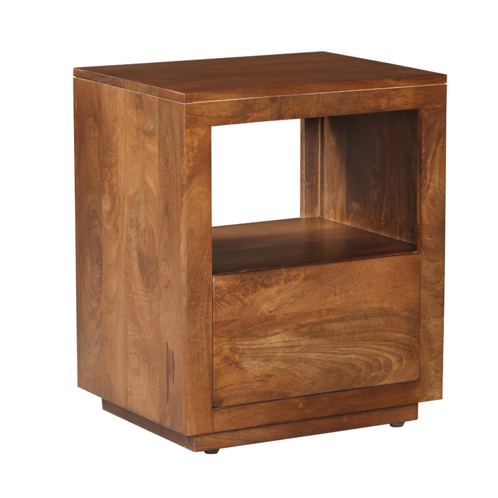 Nyra Walnut Finish Bedside Table with 1 Drawer - Fab Habitat , Side Tables, 