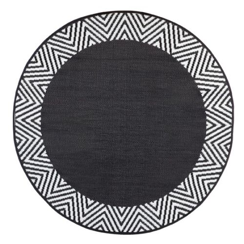 Olympia Black and White Recycled Plastic Round Outdoor Rug - Fab Habitat , Recycled Plastic Rugs & Mats, 