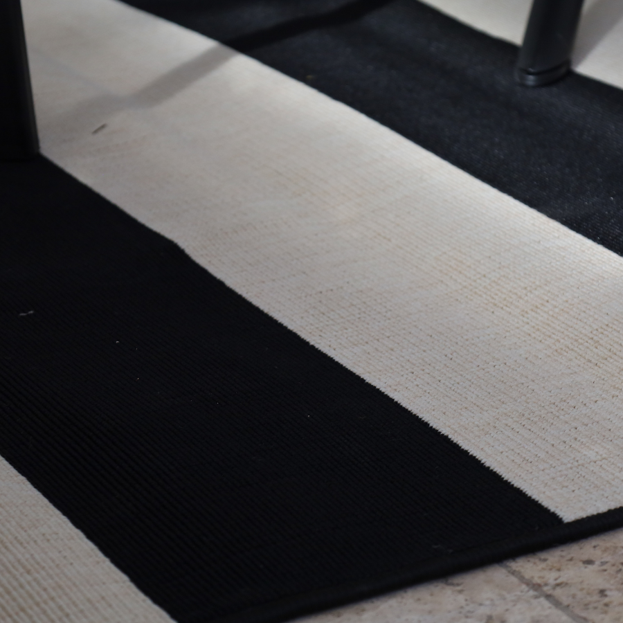 Nyoma Black Striped Outdoor Large Rug - Outdoor Rugs Fab Habitat