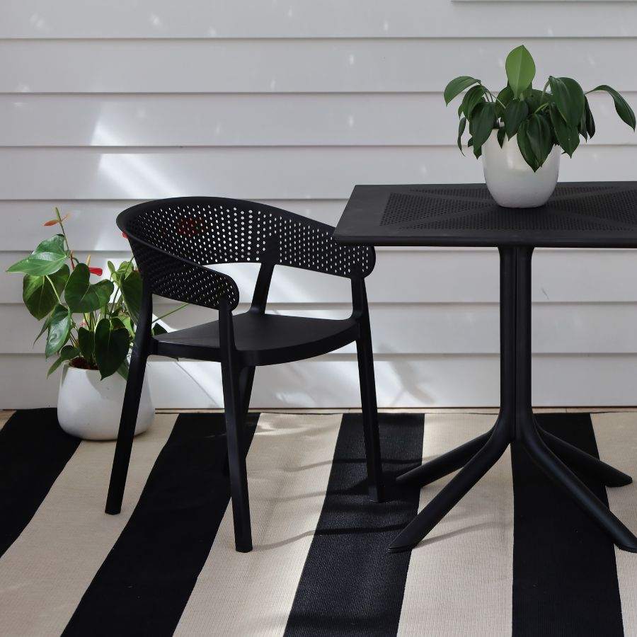 Nyoma Black Striped Outdoor Large Rug - Outdoor Rugs Fab Habitat