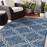 Jinju Blue Trellis Polypropylene Large Outdoor Rug - Outdoor Rugs Fab Habitat