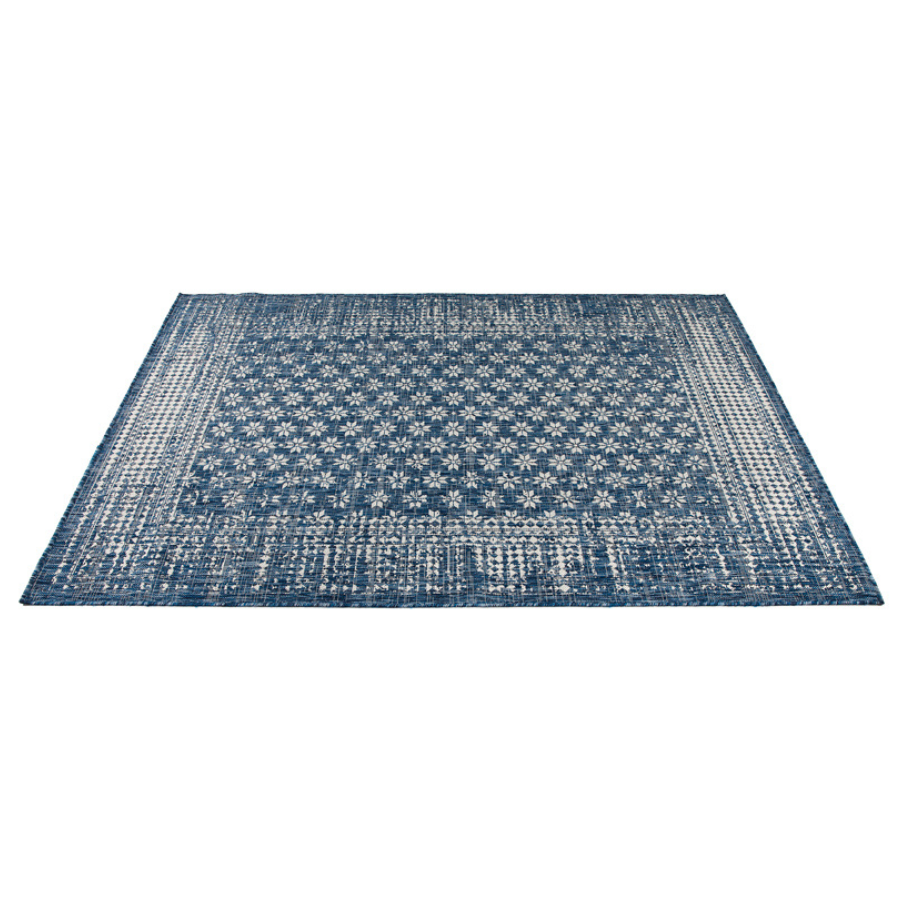 Pearl Blue Floral Polypropylene Large Rug - Outdoor Rugs Fab Habitat