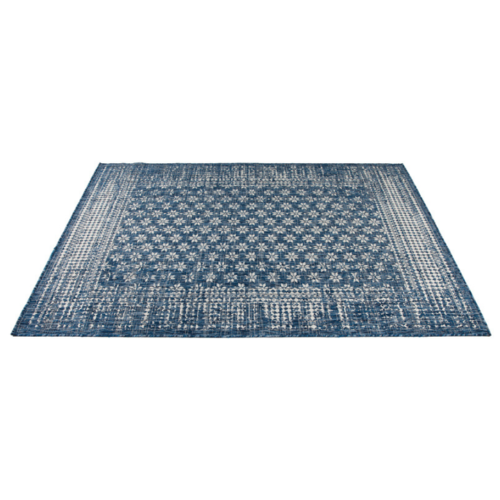Pearl Blue Floral Polypropylene Large Rug - Outdoor Rugs Fab Habitat