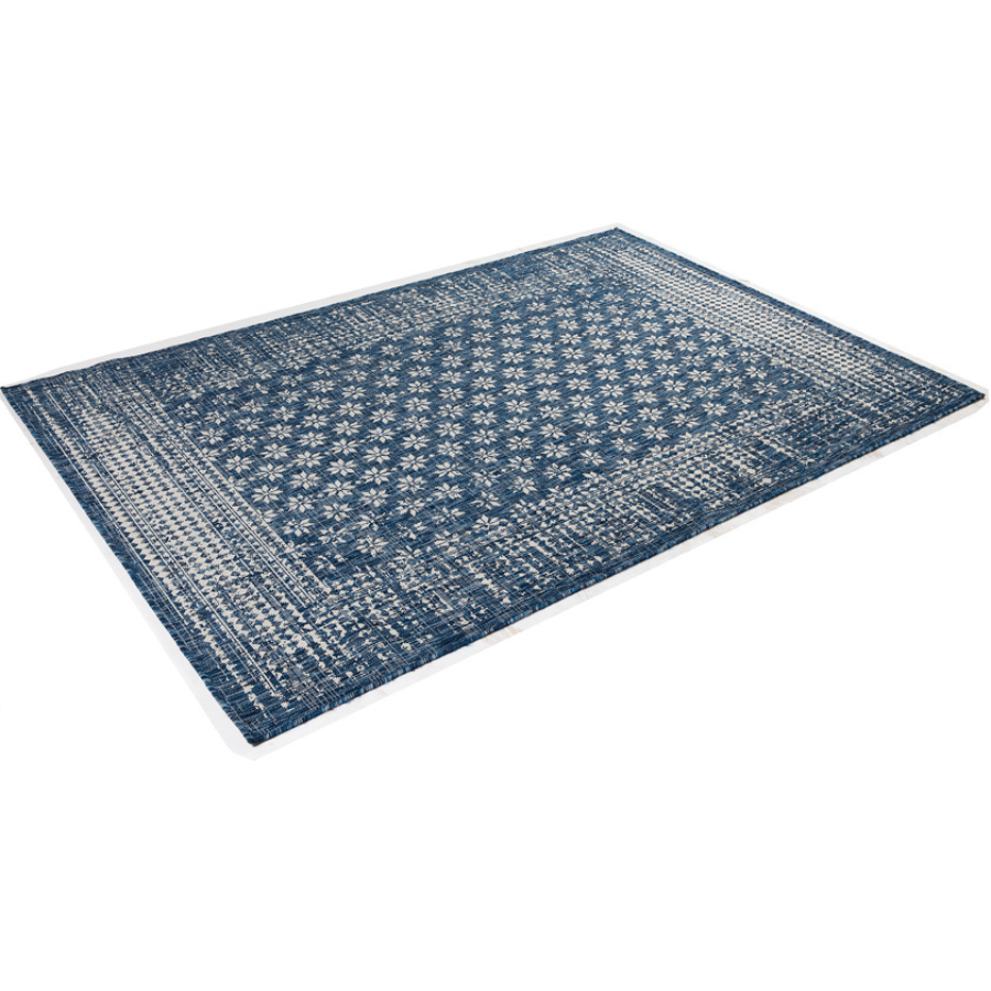 Pearl Blue Floral Polypropylene Large Rug - Outdoor Rugs Fab Habitat