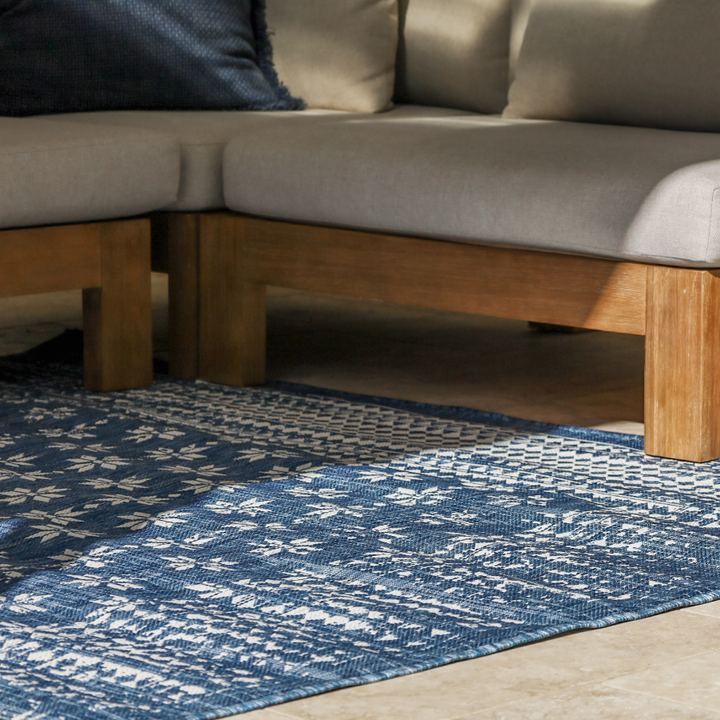 Pearl Blue Floral Polypropylene Large Rug - Outdoor Rugs Fab Habitat