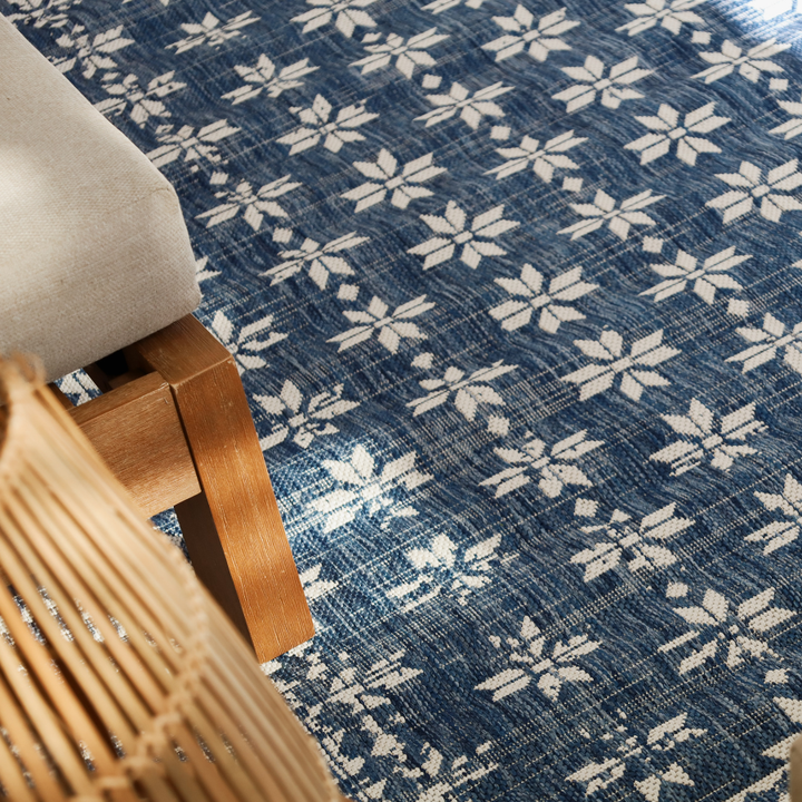 Pearl Blue Floral Polypropylene Large Rug - Outdoor Rugs Fab Habitat