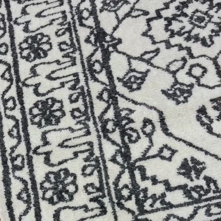 Neel Ivory and Black 100% Wool Rug