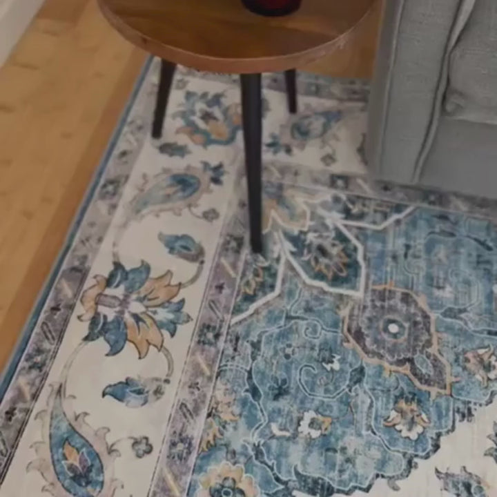 Conrad Blue Traditional Distressed Non Slip Rug