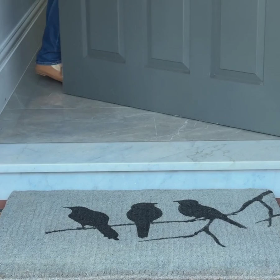 Birds on Branch Grey and Black 100% Coir Doormat