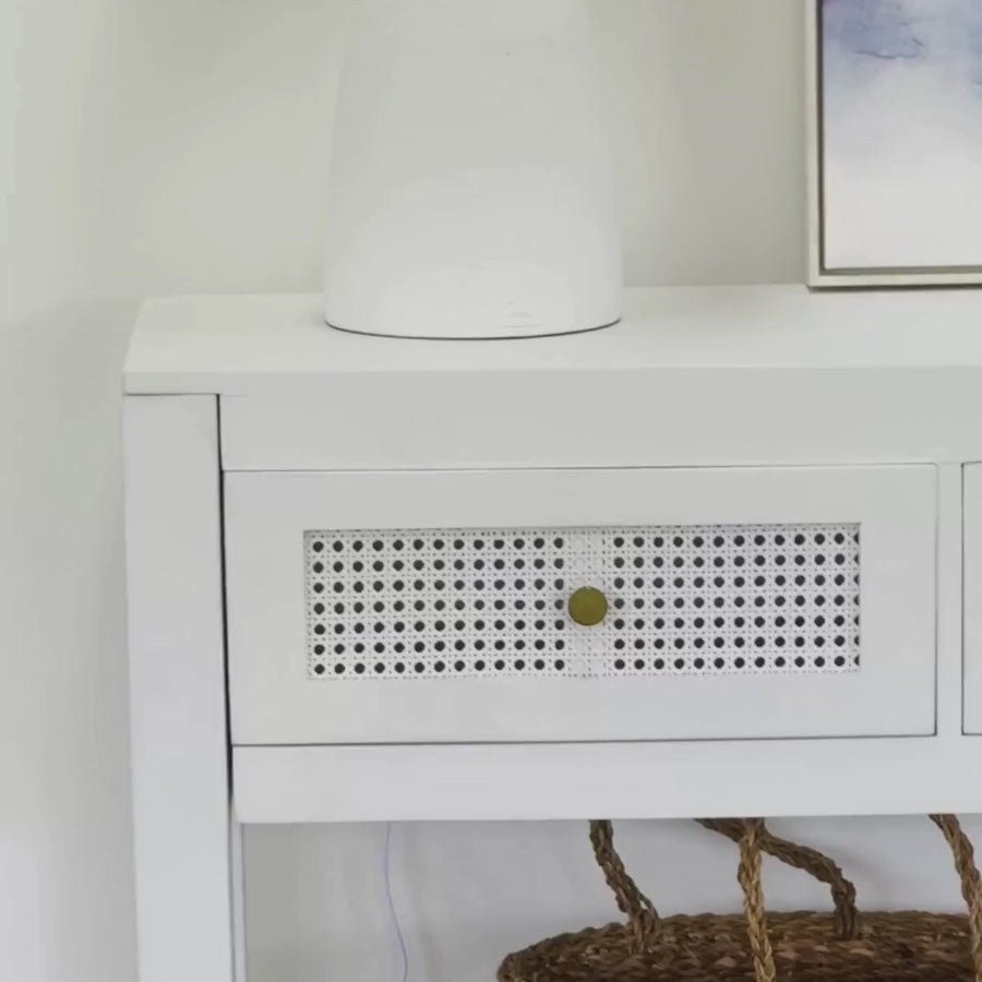 Byron Mango Wood & Rattan Console Table with 3 Drawers - 150cm
