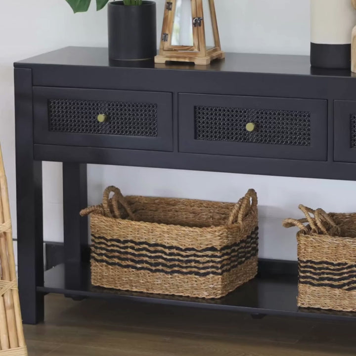 Byron Black Mango Wood & Rattan Console Table with 3 Drawers - 150cm