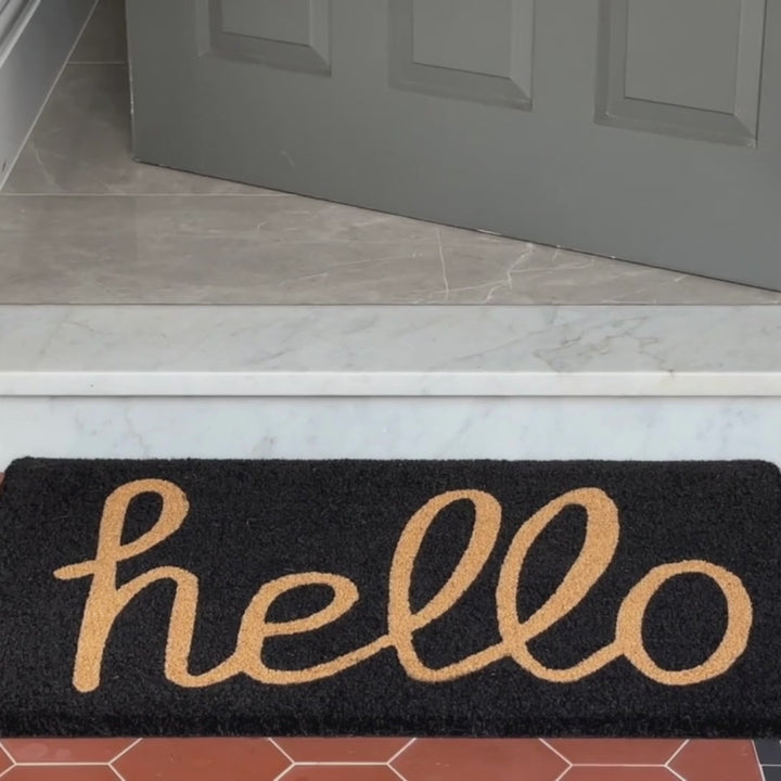 Black And Natural PVC Backed Long Hello Doormat