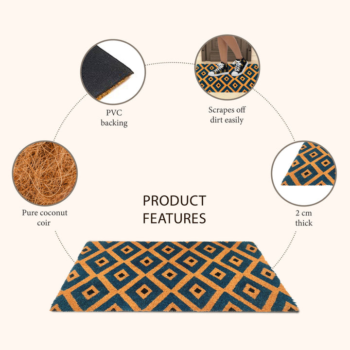 Kimberley Blue Diamond PVC backed Coir Doormat - Fab Habitat , Doormats, [product_size],