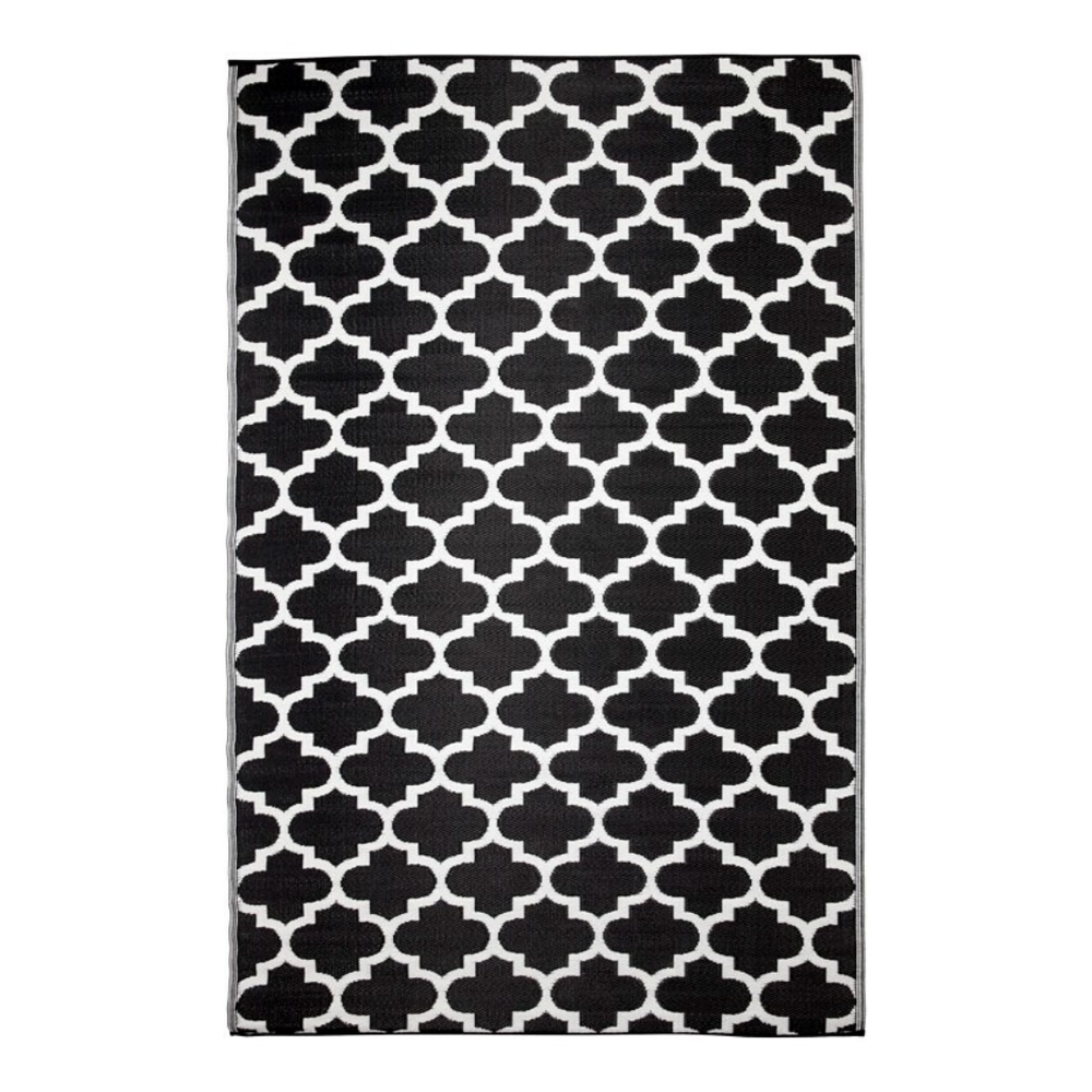 Tangier Black and White Trellis Area Rug - Recycled Plastic Rugs & Mats Fab Habitat