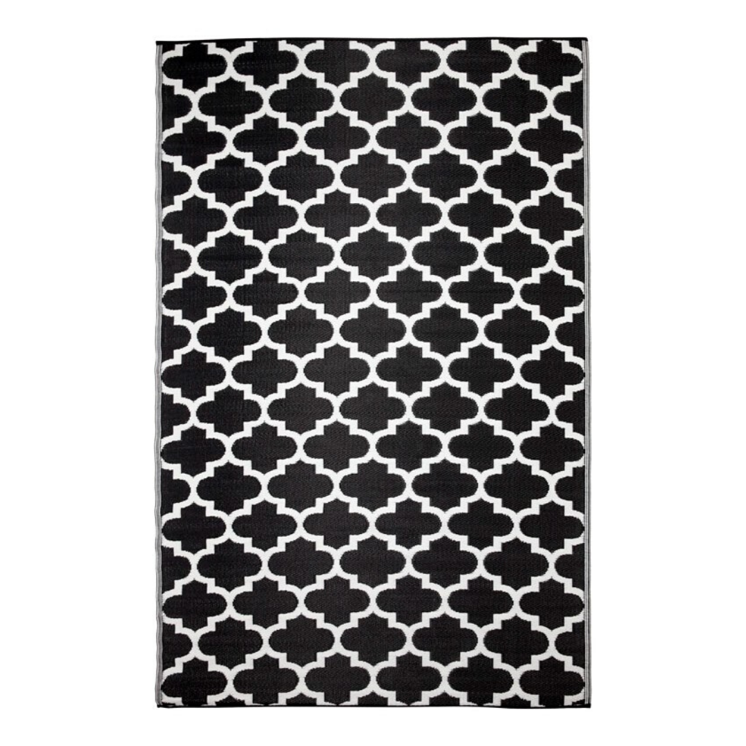 Tangier Black and White Trellis Area Rug - Recycled Plastic Rugs & Mats Fab Habitat