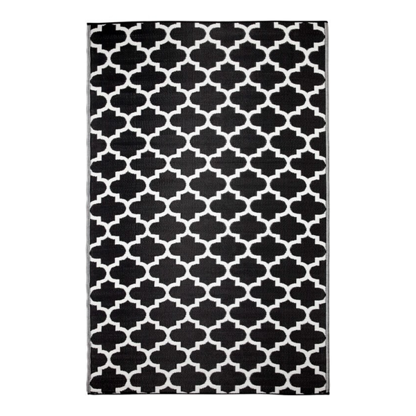 Tangier Black and White Trellis Area Rug - Recycled Plastic Rugs & Mats Fab Habitat