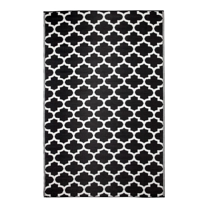 Tangier Black and White Trellis Area Rug - Recycled Plastic Rugs & Mats Fab Habitat