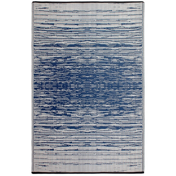 Brooklyn Navy and White Modern Recycled Plastic Reversible Outdoor Area Rug - Recycled Plastic Rugs & Mats Fab Habitat