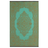 Istanbul Bronze and Aqua Traditional Outdoor Area Rug - Recycled Plastic Rugs & Mats Fab Habitat