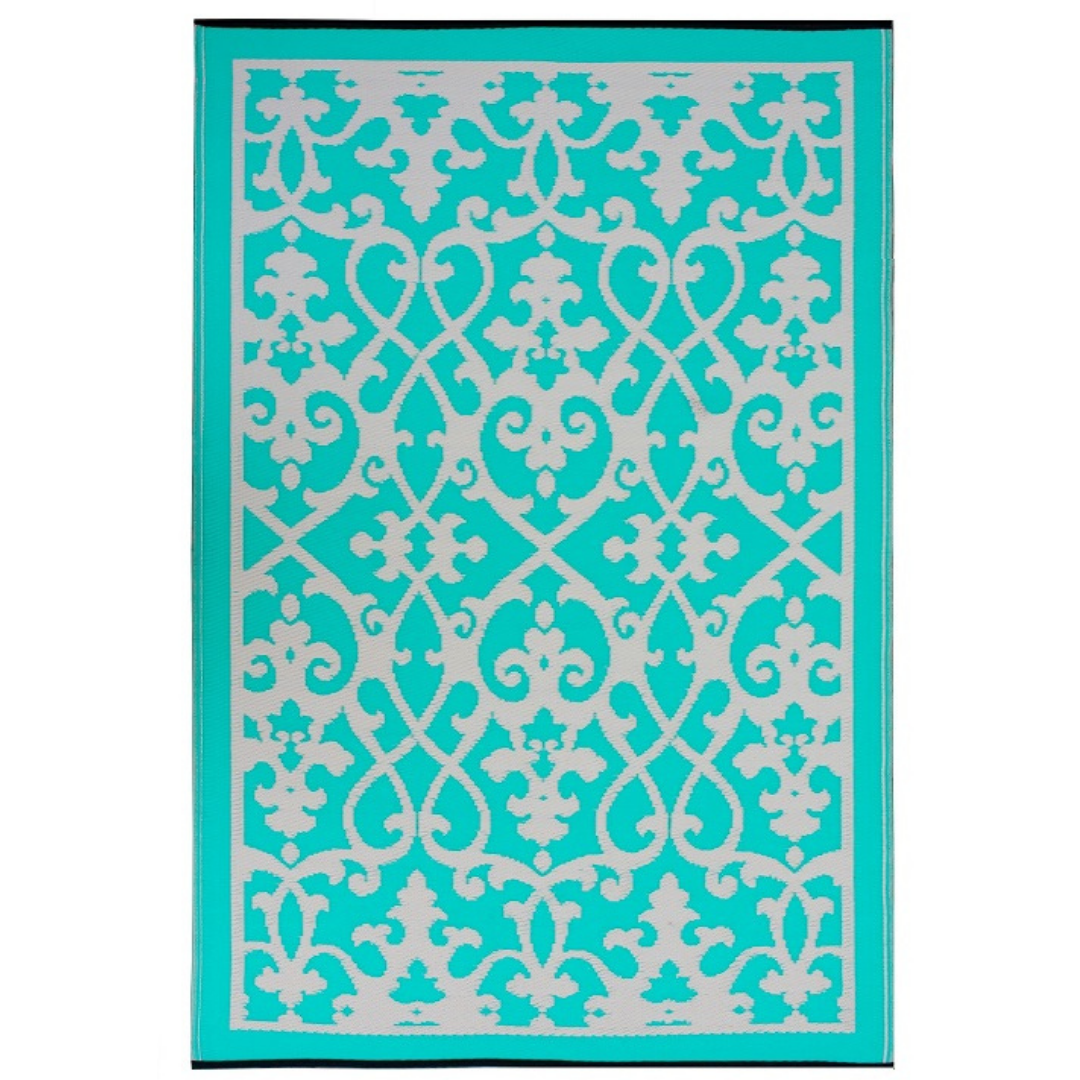Venice Turquoise and Cream Traditional Outdoor Area Rug - Recycled Plastic Rugs & Mats Fab Habitat