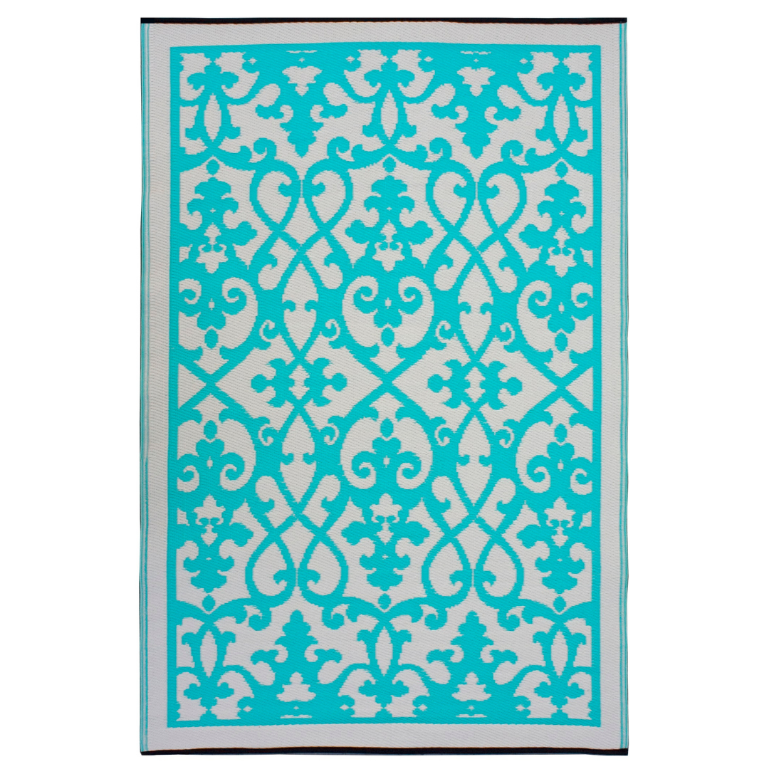 Venice Turquoise and Cream Traditional Outdoor Area Rug - Recycled Plastic Rugs & Mats Fab Habitat