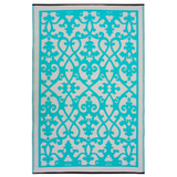 Venice Turquoise and Cream Traditional Outdoor Area Rug - Recycled Plastic Rugs & Mats Fab Habitat
