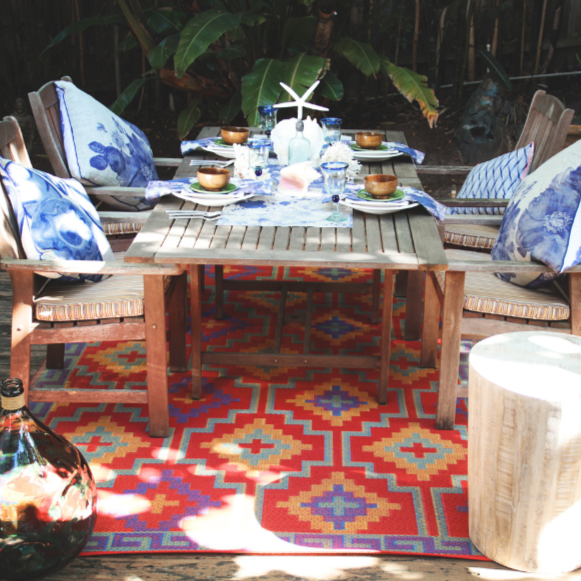 Lhasa Orange And Violet Moroccan Recycled Plastic Outdoor Area Rug - Recycled Plastic Rugs & Mats Fab Habitat