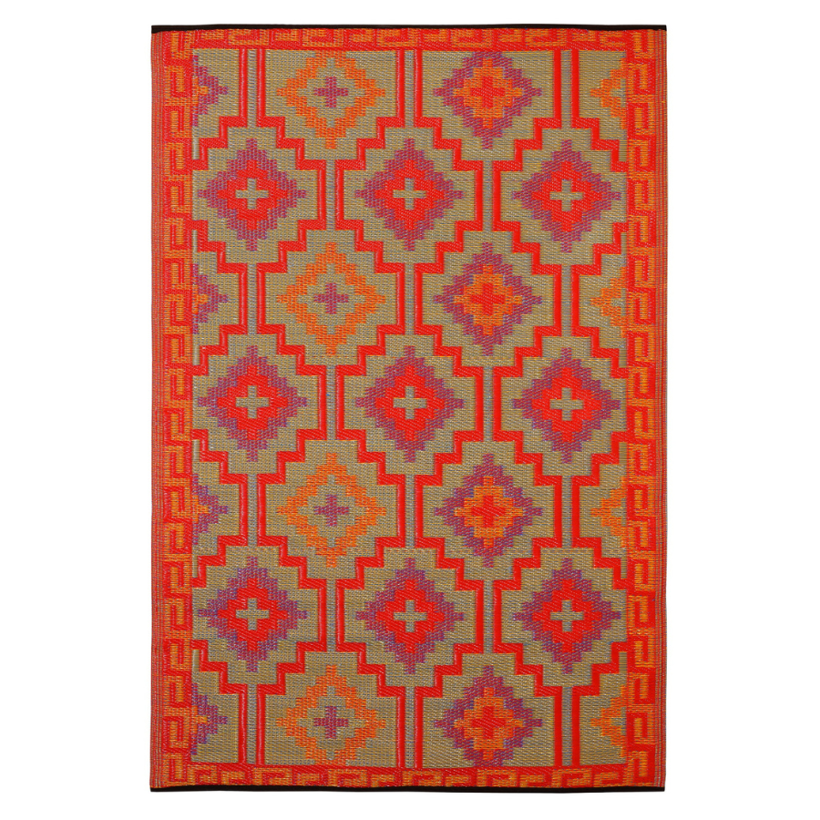 Lhasa Orange And Violet Moroccan Recycled Plastic Outdoor Area Rug - Recycled Plastic Rugs & Mats Fab Habitat