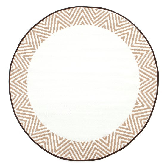 Olympia Beige and White Modern Large Round Outdoor Rug - Recycled Plastic Rugs & Mats Fab Habitat