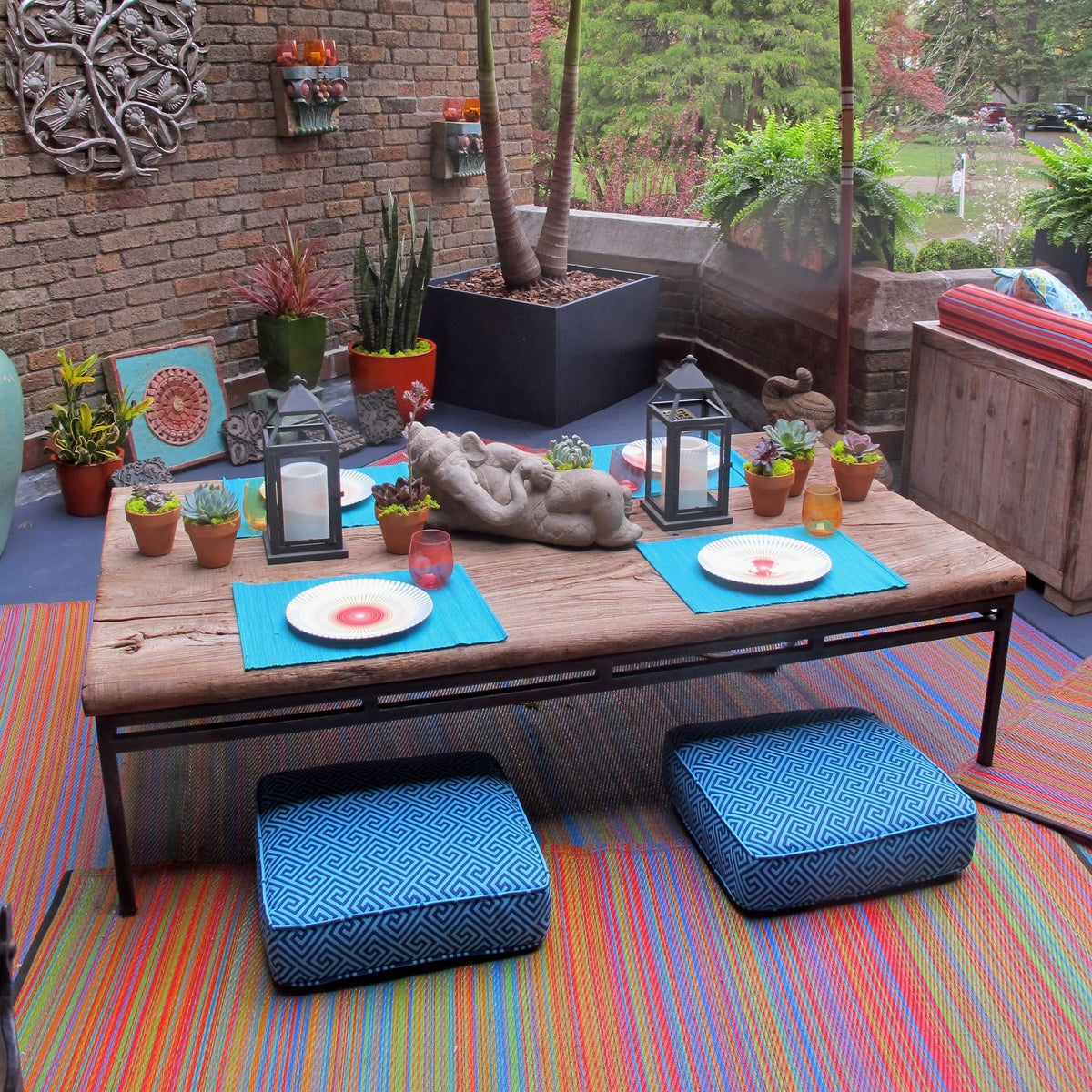Cancun Multicolour Red Toned Melange Outdoor Large Rug - Recycled Plastic Rugs & Mats Fab Habitat