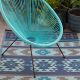 Cusco Tribal Blue Toned Recycled Plastic Reversible Large Mat - Recycled Plastic Rugs & Mats Fab Habitat