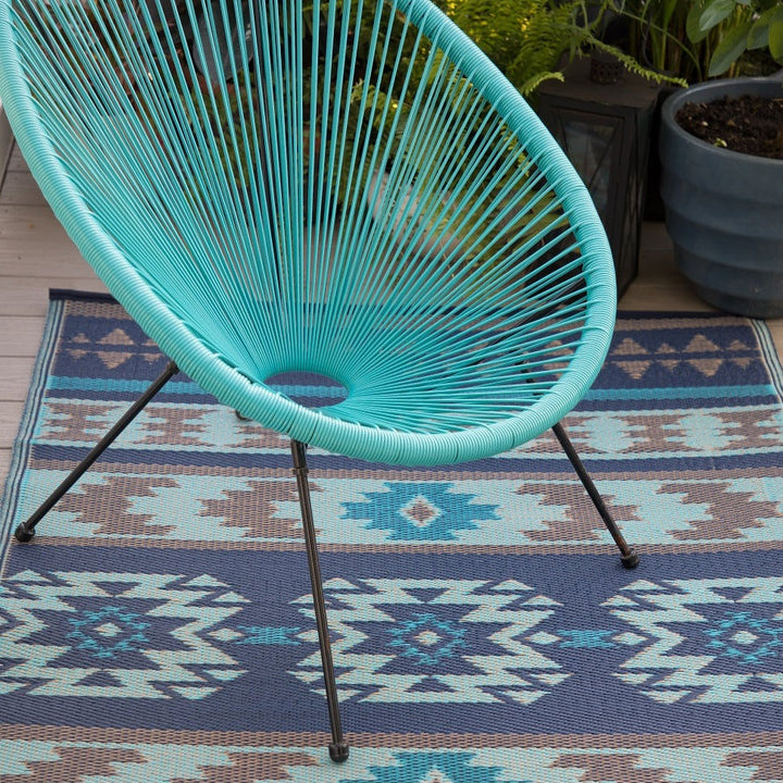 Cusco Tribal Blue Toned Recycled Plastic Reversible Large Mat - Recycled Plastic Rugs & Mats Fab Habitat