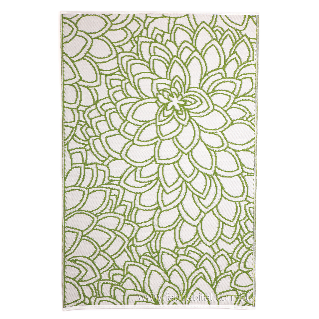 Eden Lime and White Floral Outdoor Large Rug - Recycled Plastic Rugs & Mats Fab Habitat