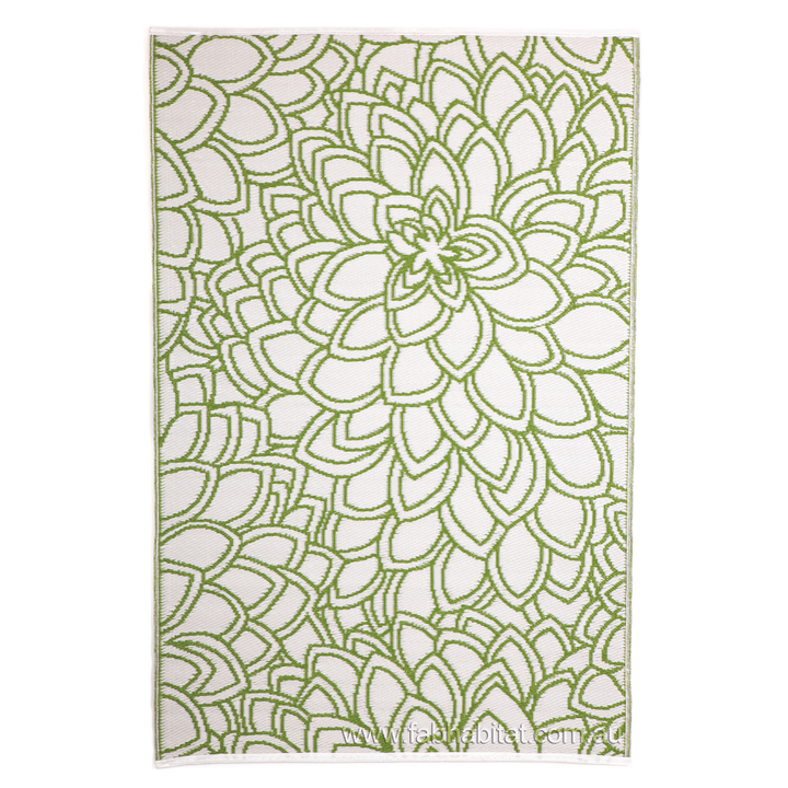 Eden Lime and White Floral Outdoor Large Rug - Recycled Plastic Rugs & Mats Fab Habitat