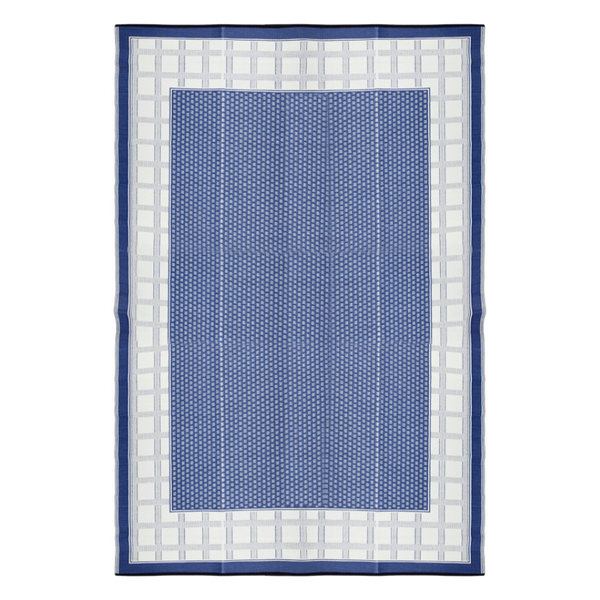 Europa Midnight Blue Geometric Reversible Large Rug - Recycled Plastic Rugs & Mats Fab Habitat