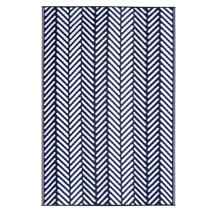 Fresno Navy Chevron Recycled Plastic Woven Large Rug - Recycled Plastic Rugs & Mats Fab Habitat
