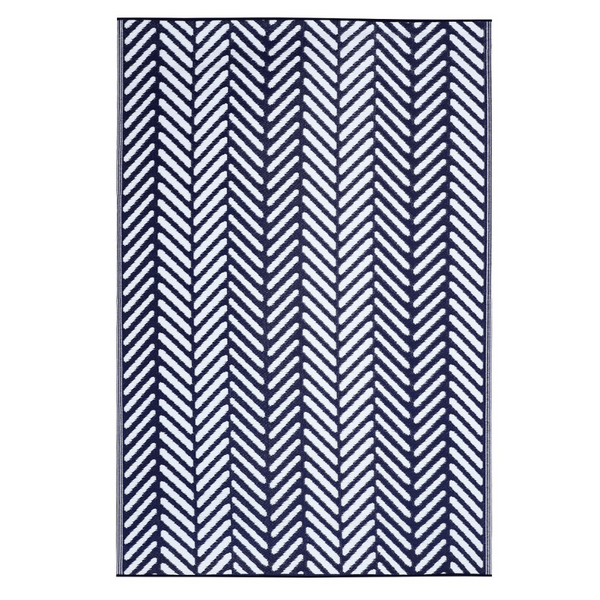 Fresno Navy Chevron Recycled Plastic Woven Large Rug - Recycled Plastic Rugs & Mats Fab Habitat