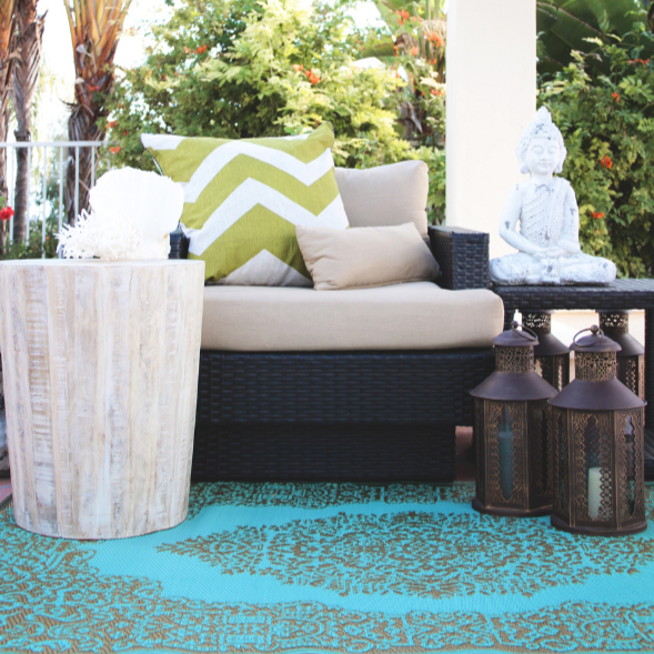 Istanbul Bronze and Aqua Traditional Large Rug - Recycled Plastic Rugs & Mats Fab Habitat