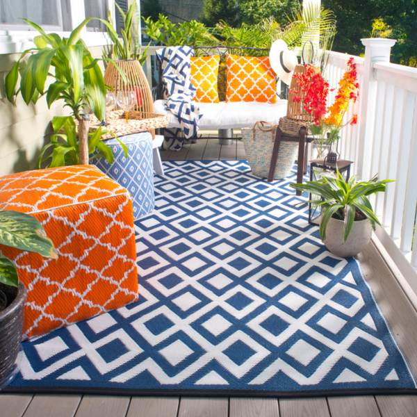 Marina Indigo Blue and White Modern Large Outdoor Rug - Recycled Plastic Rugs & Mats Fab Habitat