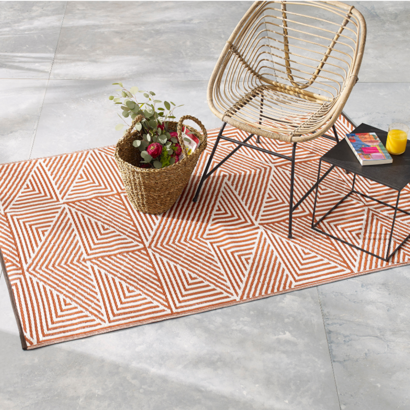 Tokyo Burnt Orange and White Large Outdoor Rug - Recycled Plastic Rugs & Mats Fab Habitat