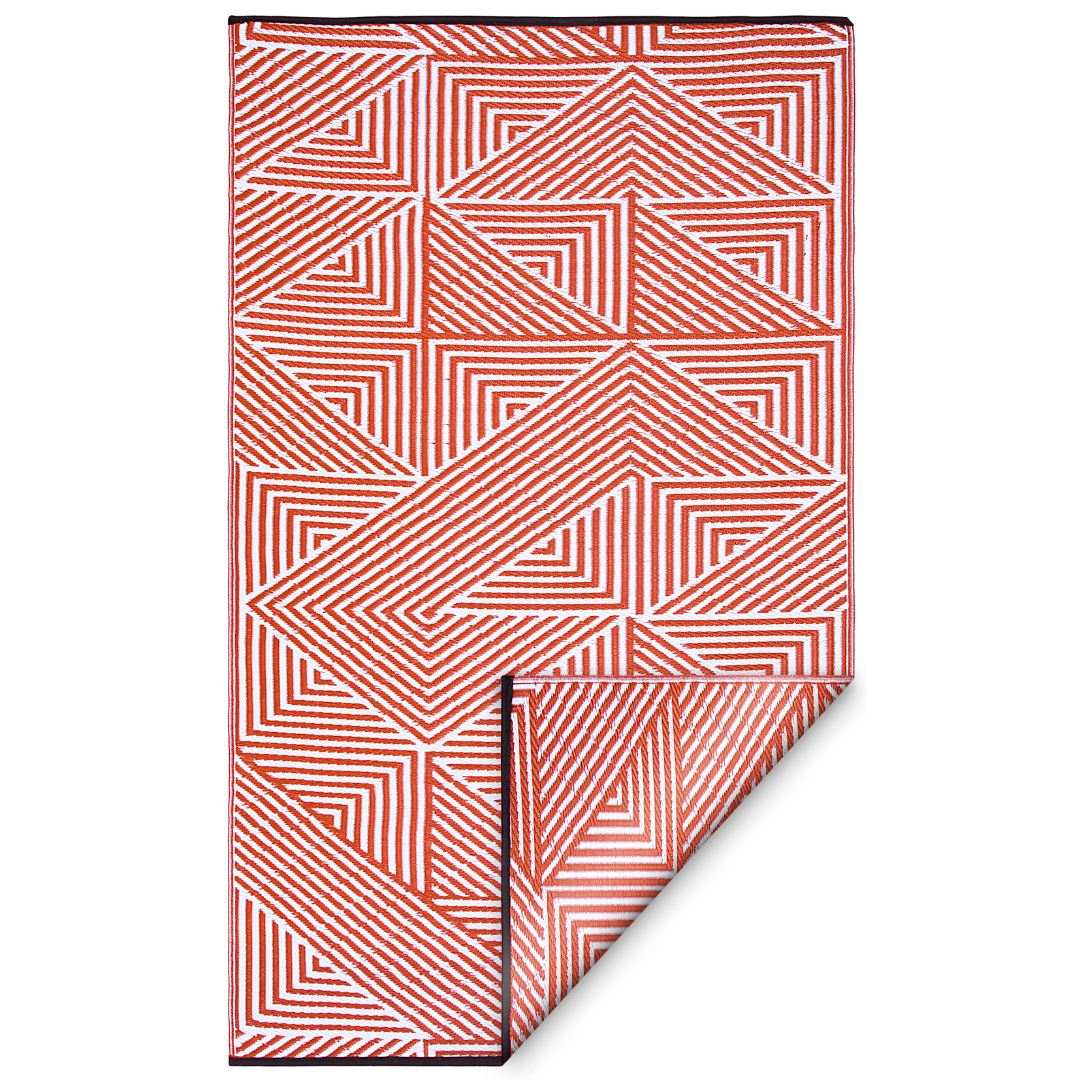 Tokyo Burnt Orange and White Large Outdoor Rug - Recycled Plastic Rugs & Mats Fab Habitat